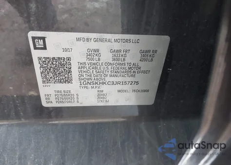 2018 Chevrolet Suburban Lt из США, поврежденный, VIN 1GNSKHKC3JR157275